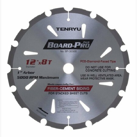 TENRYU 12in Board Pro Plus Fiber Cement Blade 8T 1in Arbor BP-30508